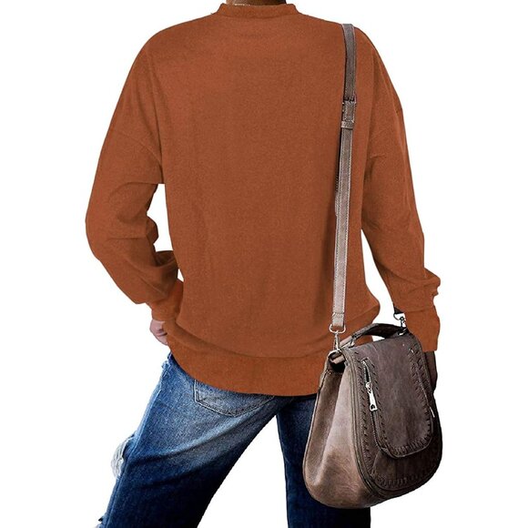 🆕 Women Brown Casual Long Sleeve Round Neck Shirts Tunic Tops Leggings Stylish - Picture 3 of 6